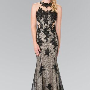 NEW BLACK - Illusion Neck Sequined Sheath Prom Dress GSGL2220